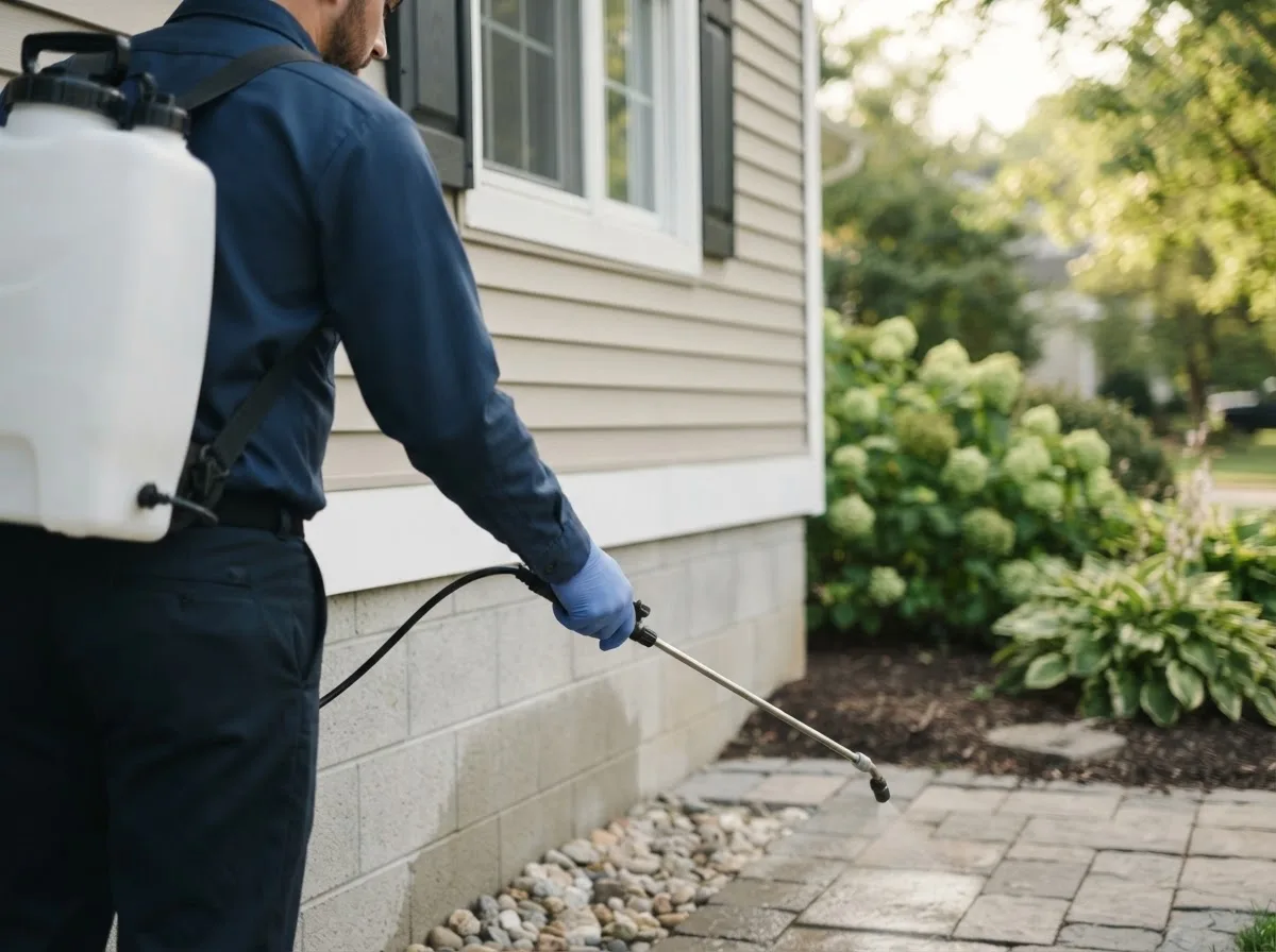 Pest control technician inspecting a home in Colfax, NC